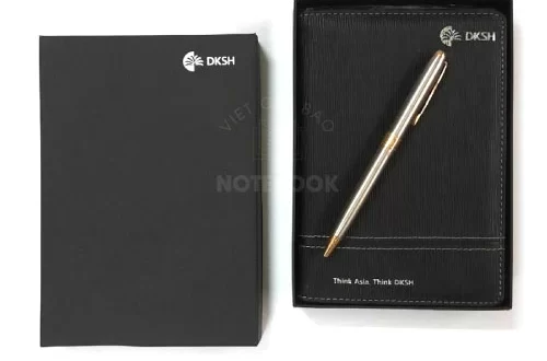 sổ tay bìa da simili màu đen in logo doanh nghiệp